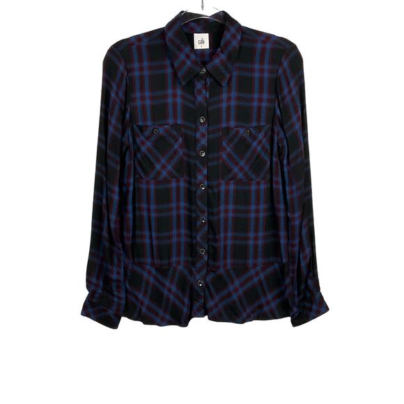 CABI Button Up Down Moody Plaid Shirt Top Blue Garnet Dark Plaid sz Small 3431 - Picture 5 of 13
